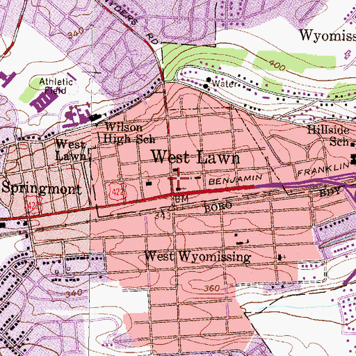 Topographic Map of West Lawn United Methodist Church, PA