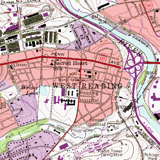 Topographic Map of West Reading Borough Hall, PA