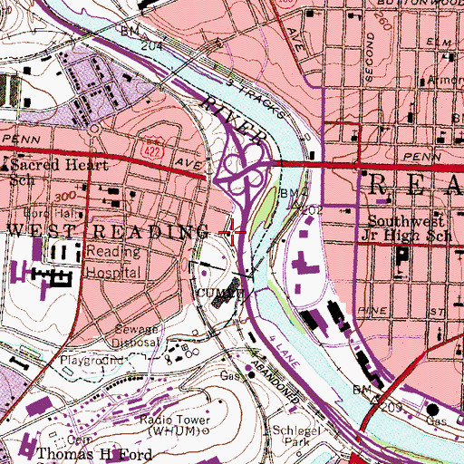 Topographic Map of West Reading Borough Maintenance Facility, PA