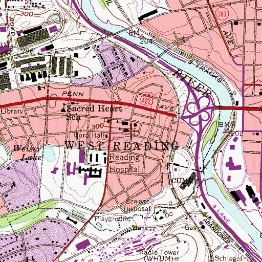 Topographic Map of West Reading Elementary Center, PA