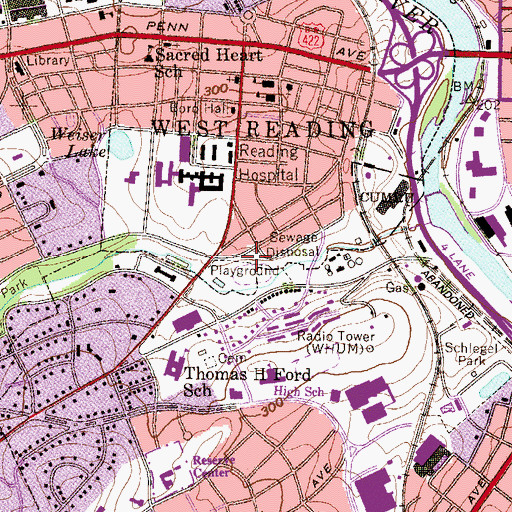 Topographic Map of West Reading Playground, PA