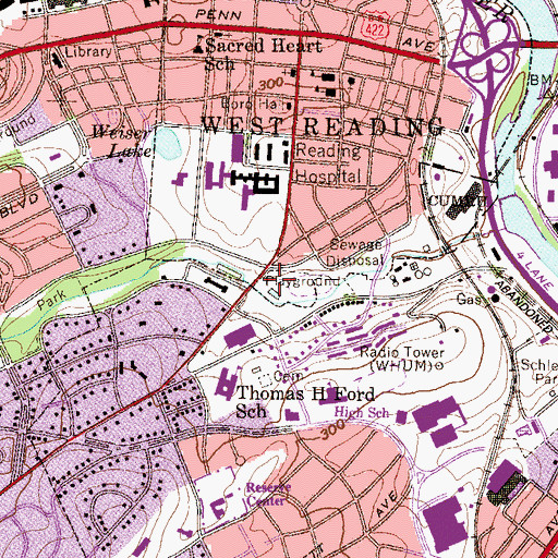 Topographic Map of West Reading Pool, PA