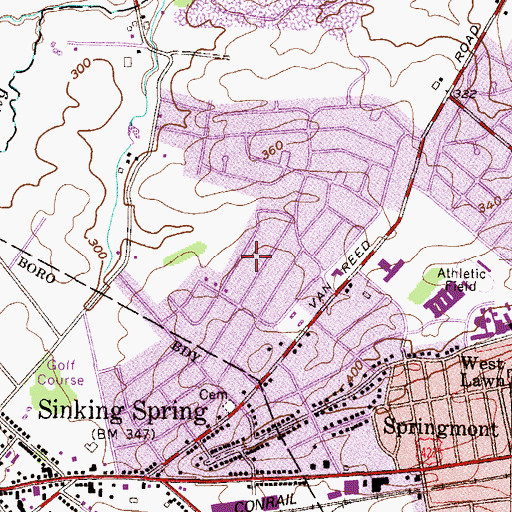Topographic Map of Wilshire Hills, PA