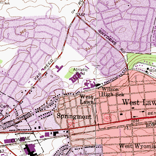 Topographic Map of Wilson Central Junior High School, PA