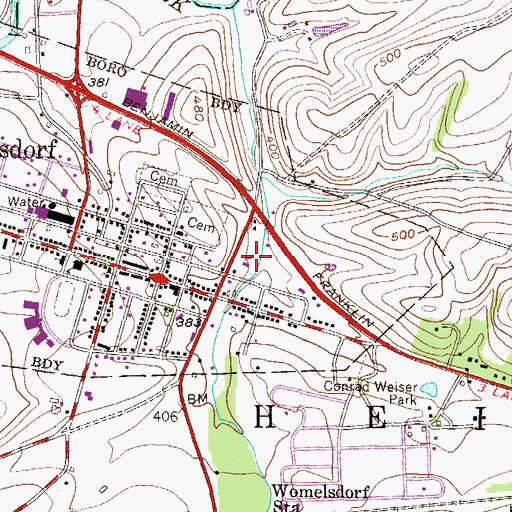 Topographic Map of Womelsdorf Borough Pool, PA
