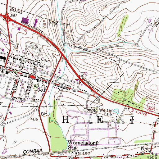 Topographic Map of Womelsdorf Mennonite Church, PA