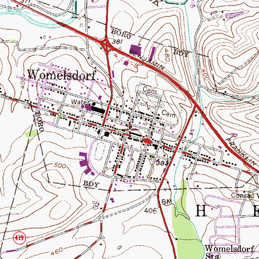 Topographic Map of Womelsdorf Public Library, PA