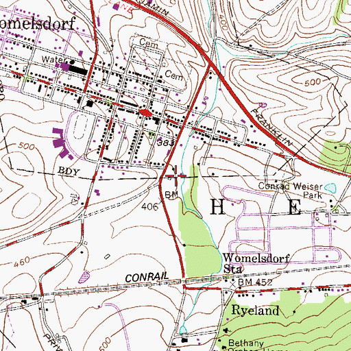 Topographic Map of Womelsdorf VFW Post 6558, PA