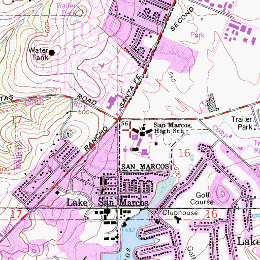 Topographic Map of San Marcos High School, CA