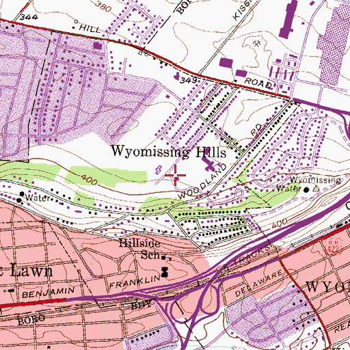 Topographic Map of Wyomissing Hills Memorial Park, PA