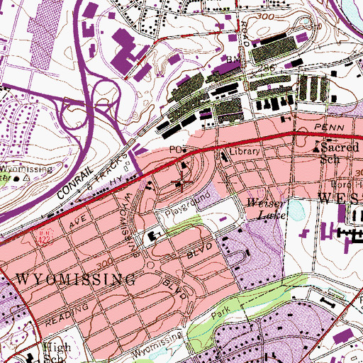 Topographic Map of Wyomissing Institute of Fine Arts, PA