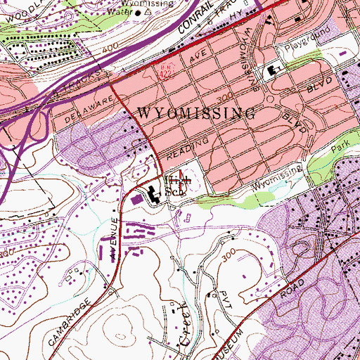 Topographic Map of Wyomissing Junior/Senior High School, PA