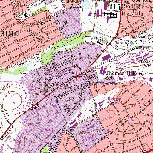 Topographic Map of Wyomissing Park, PA