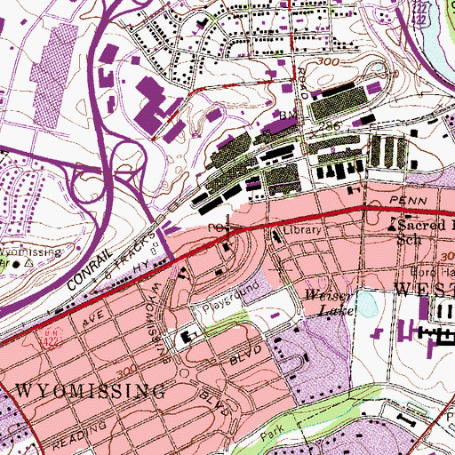 Topographic Map of Wyomissing Post Office, PA