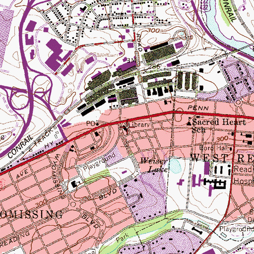 Topographic Map of Wyomissing Public Library, PA