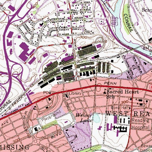 Topographic Map of Wyomissing Square, PA
