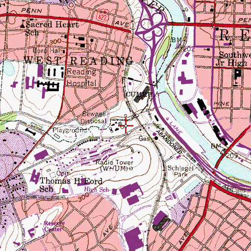 Topographic Map of Wyomissing Valley Joint Municipal Authority Wastewater Treatment Facility, PA