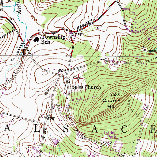 Topographic Map of Zion / Spies Cemetery, PA