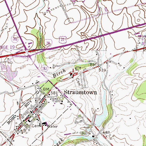Topographic Map of Zion Blue Mountain Church, PA