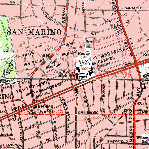 Topographic Map of San Marino High School, CA