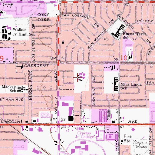 Topographic Map of San Marino Elementary School, CA