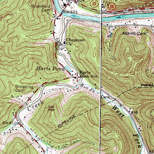 Topographic Map of Harts Intermediate School, WV