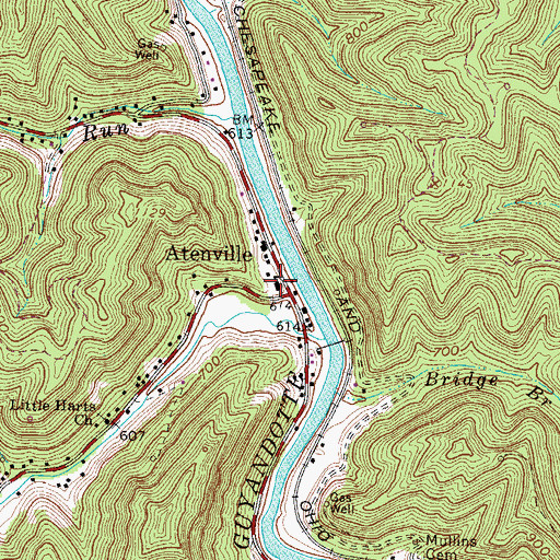 Topographic Map of Harts Primary School (historical), WV