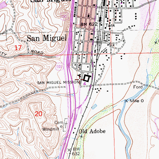 Topographic Map of Mission San Miguel Arcngel, CA