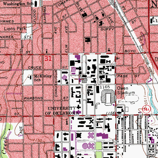 Topographic Map of Bizzell Memorial Library, OK