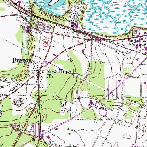 Topographic Map of Beaufort Village Industrial Park, SC