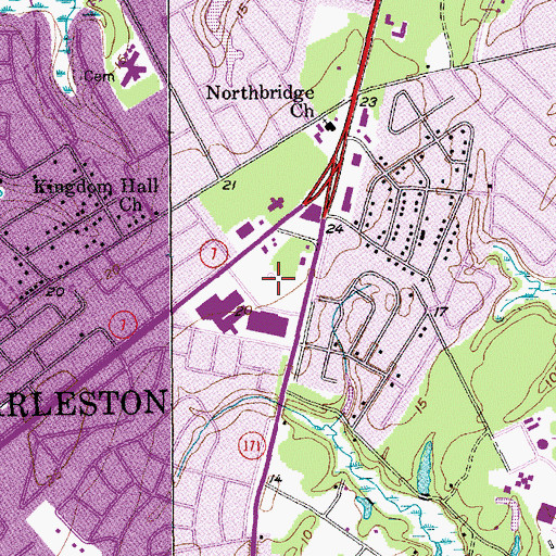 Topographic Map of Ashley Landing Shopping Center, SC