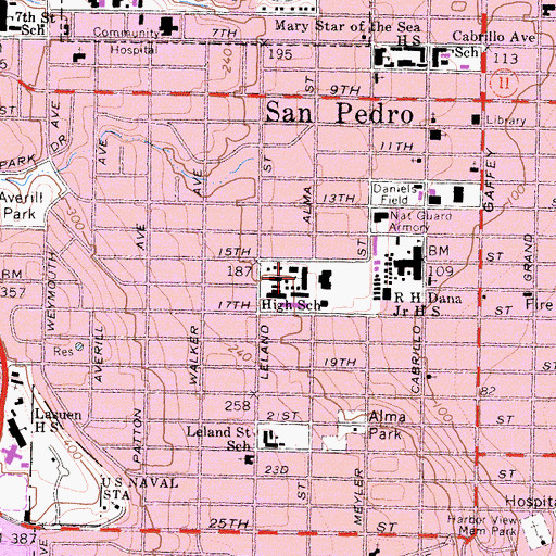 Topographic Map of San Pedro Senior High School, CA