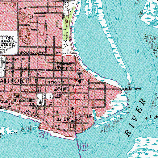 Topographic Map of University of South Carolina at Beaufort North Campus Beaufort College, SC