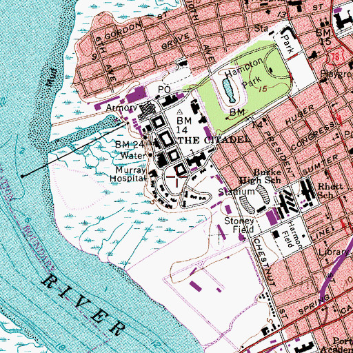 Topographic Map of The Citadel Earle Tennis Facility, SC