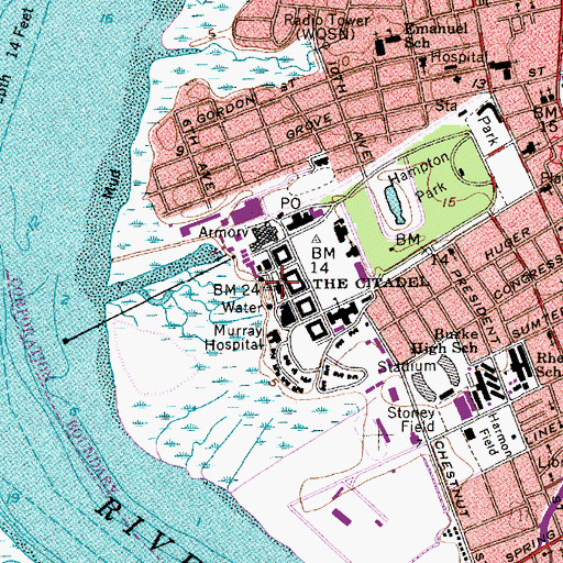 Topographic Map of The Citadel Coward Hall, SC