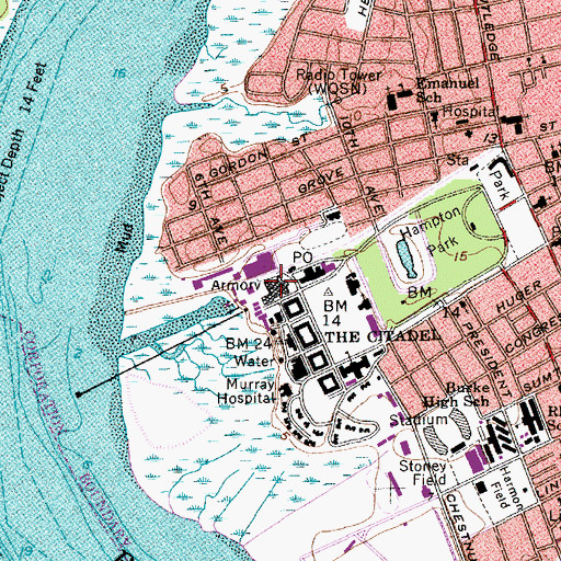 Topographic Map of The Citadel McAlister Field House, SC