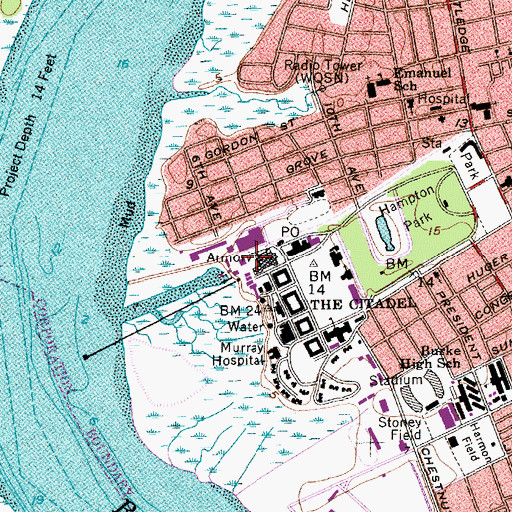 Topographic Map of The Citadel Vandiver Hall, SC