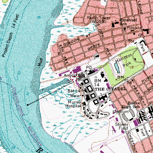 Topographic Map of The Citadel Seignious Hall, SC