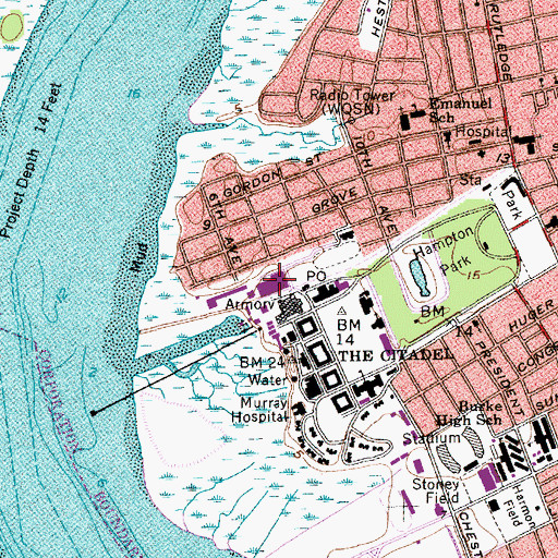 Topographic Map of The Citadel Deas Hall, SC