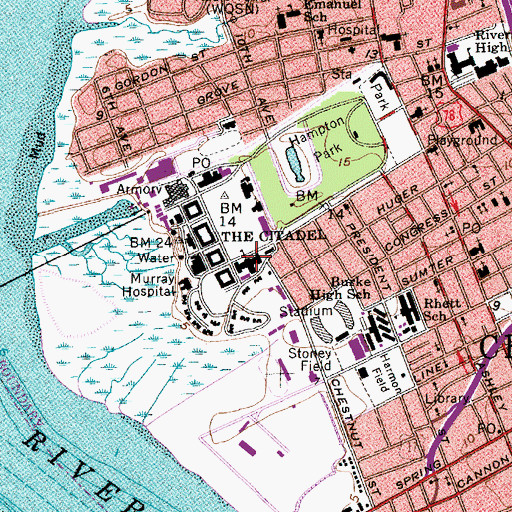 Topographic Map of The Citadel Bond Hall, SC