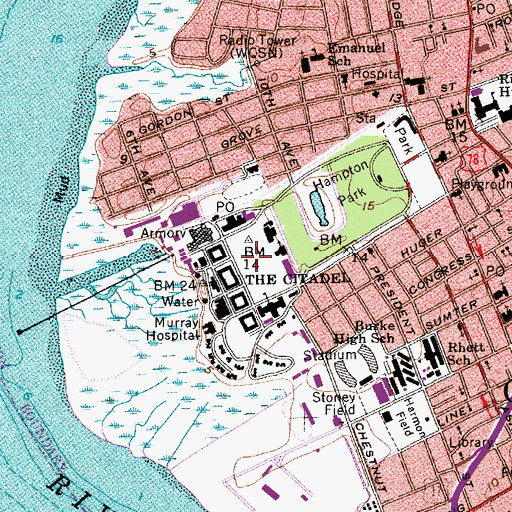 Topographic Map of The Citadel Summerall Field, SC