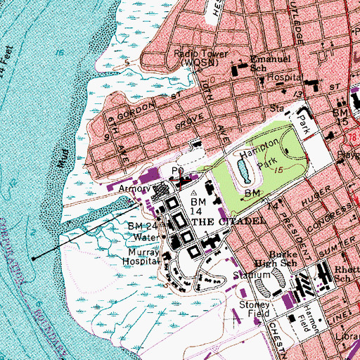 Topographic Map of The Citadel Letellier Hall, SC