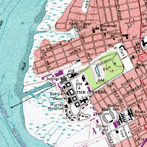 Topographic Map of The Citadel Grimsley Hall, SC