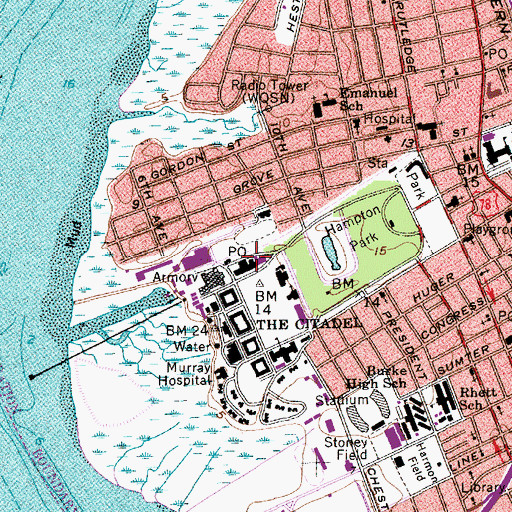 Topographic Map of The Citadel Thompson Hall, SC