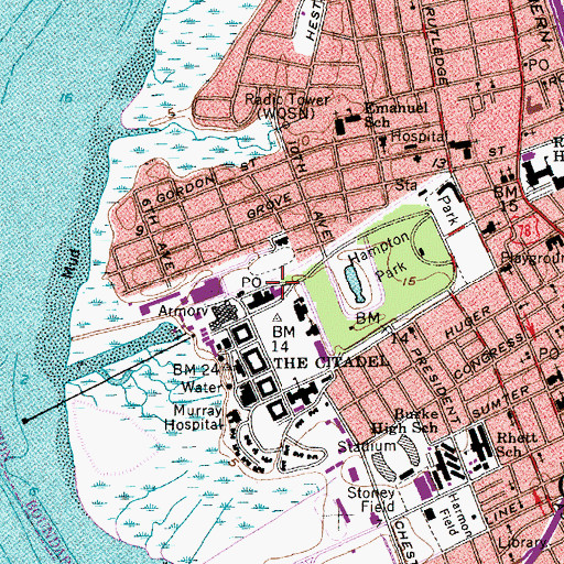 Topographic Map of The Citadel Jenkins Hall, SC