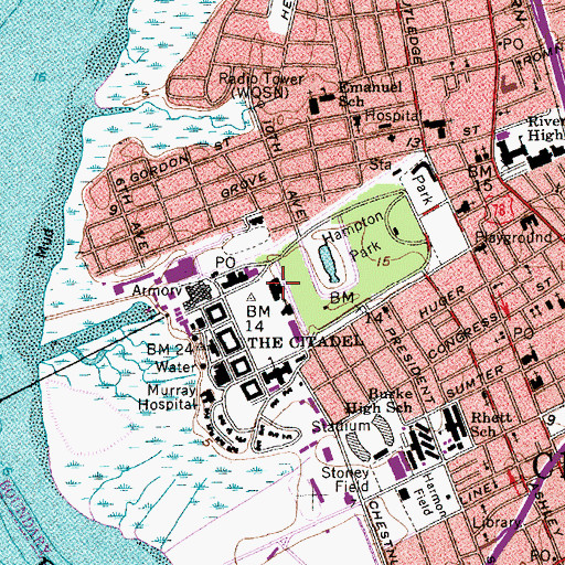 Topographic Map of The Citadel Mark Clark Hall, SC
