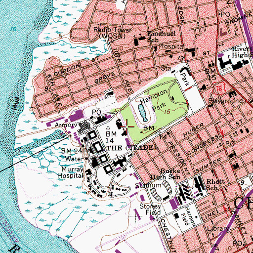 Topographic Map of The Citadel Howie Bell Tower, SC