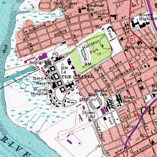 Topographic Map of The Citadel Capers Hall, SC
