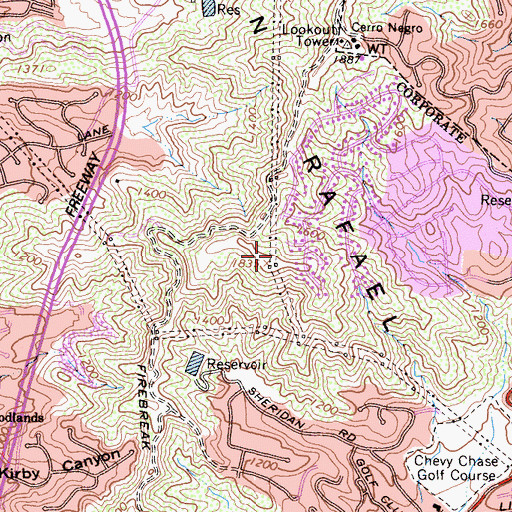 Topographic Map of San Rafael Hills, CA