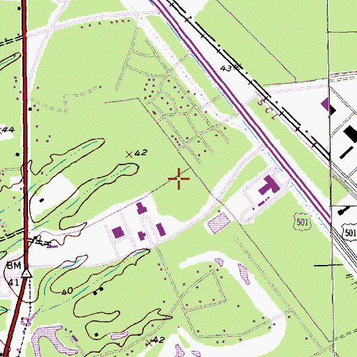 Topographic Map of Coastal Carolina University Evergreen Hall, SC